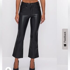 Good American Good Legs Cropped Mini Boot Faux Leather Pants Black Sz 6